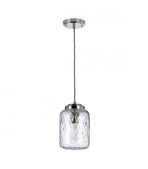 Suspension design Sola Acier,verre à tête de série transparent Nickel poli 1 ampoule 26,8cm