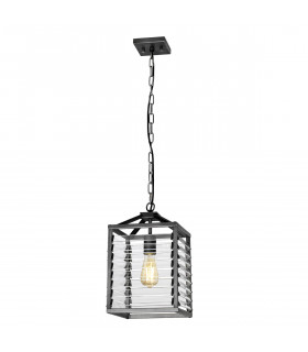 Suspension lanterne Louvre Verre transparent,acier Bronze 1 ampoule 38,6cm