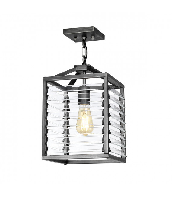 Suspension lanterne Louvre Verre transparent,acier Bronze 1 ampoule 38,6cm