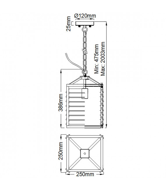 Suspension lanterne Louvre Verre transparent,acier Bronze 1 ampoule 38,6cm