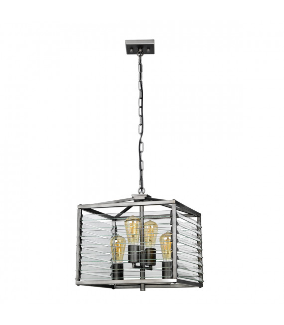 Louvre steel, bronze glass 4-bulb 40.7cm lantern pendant light