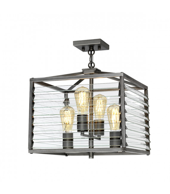 Louvre steel, bronze glass 4-bulb 40.7cm lantern pendant light