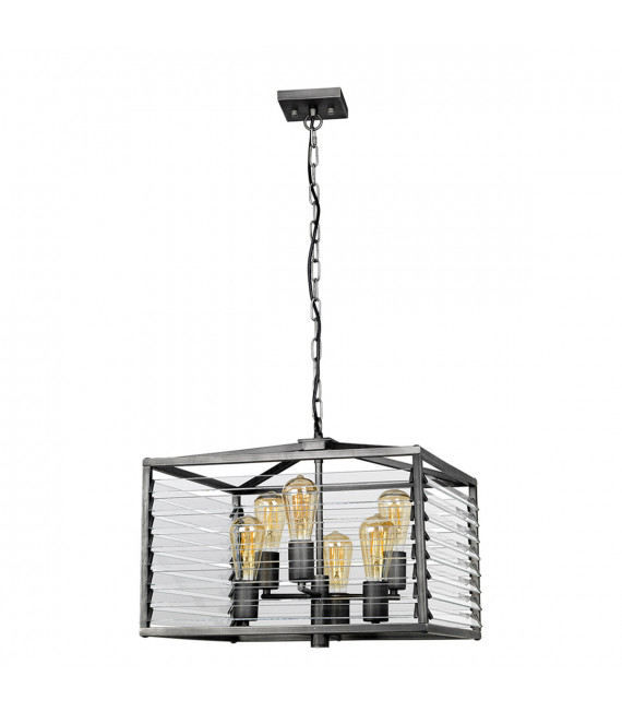 Louvre steel, bronze glass 6-bulb 40.2cm lantern pendant light