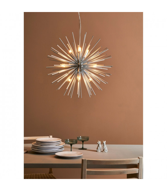 Lámpara colgante Sun de metal plateado 9 bombillas 190cm