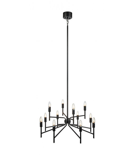 Lámpara colgante Regent Black Metal 12 bombillas 155cm