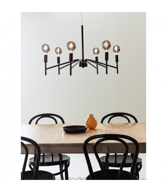 Monarch Lampada a sospensione in metallo nero 6 lampadine 43cm