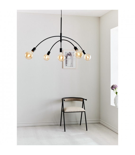 Suspension Crux Métal Noir 5 ampoules 58cm