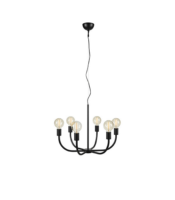 Amistoso Metal Negro Colgante 6 bombillas 47cm