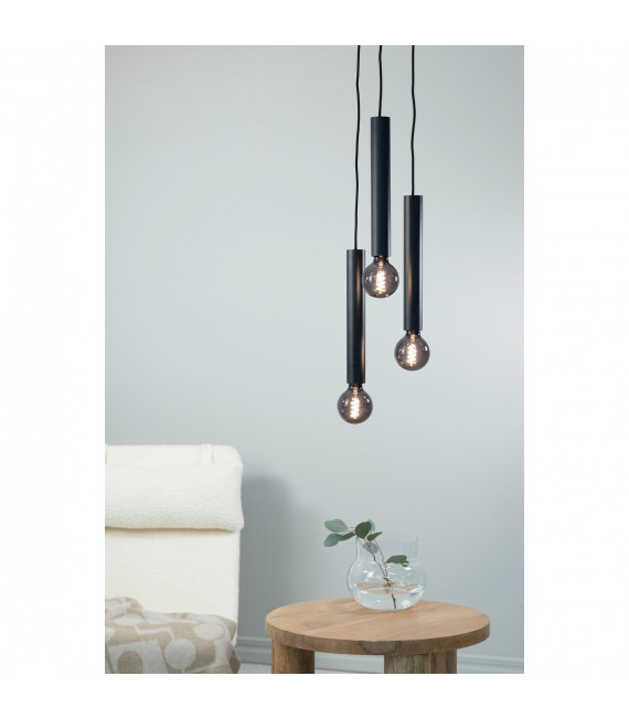 Sencillo Metal Negro lámpara colgante 3 bombillas 35,5cm