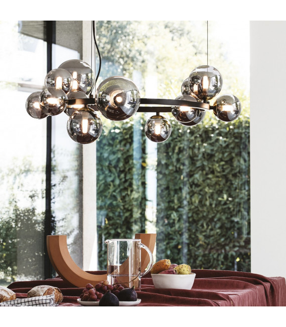Lámpara colgante Perlage 14 luces Vidrio, metal Negro