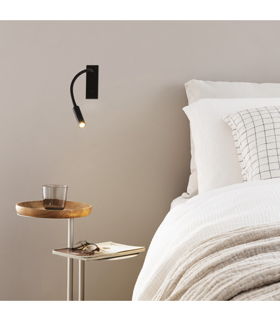 Aplique de pared con luz de lectura Io Metal, aluminio negro 1 bombilla 12cm