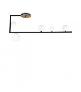 Plafón Birds Glass, metal negro, latón 5 bombillas 50cm