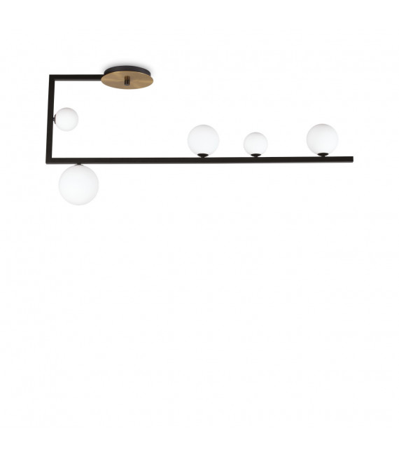 Deckenleuchte Birds Glas, schwarzes Metall, Messing 5 Glühbirnen 50cm