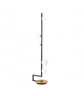 Lámpara de pie Birds Glass, metal negro, latón 5 bombillas 160cm