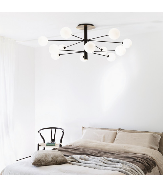 Cosmopolitan ceiling light Glass, black metal 12 bulbs 53.5cm
