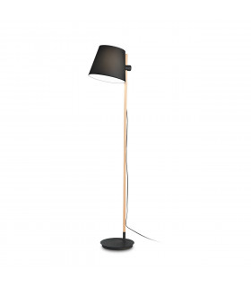 Stehlampe Axel Wood, schwarzer Stoff 1 Glühbirne 168cm