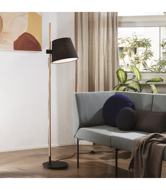 Lampada da terra Axel Wood, tessuto nero 1 lampadina 168cm