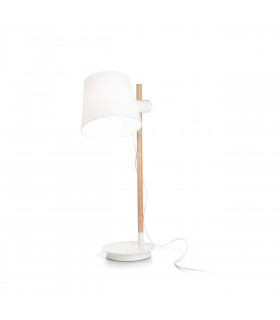 Tischlampe Axel Wood, weißer Stoff 1 Glühbirne 66cm