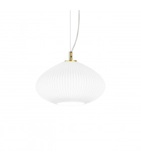 Plisse pendant lamp 1 bulb Glass, metal Brass