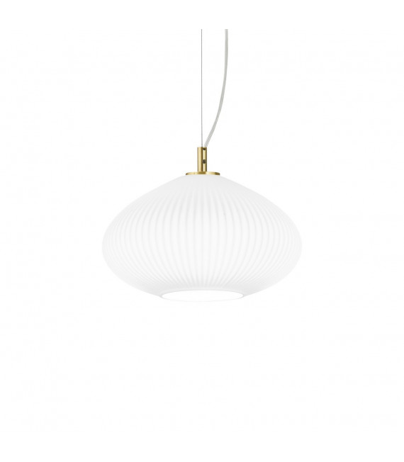 Plisse pendant lamp 1 bulb Glass, metal Brass
