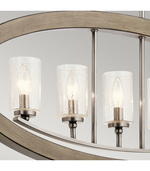 Suspension Grand Verre transparent,acier Gris antique 5 ampoules 40,7cm