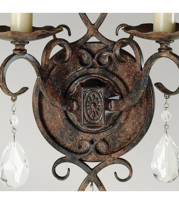 Lampada da parete Chateau Steel, cristallo bronzo moka 2 lampadine 29,8 cm