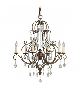 Chandelier sans abats jours Chateau Cristal,acier Bronze moka 6 ampoules 76,2cm