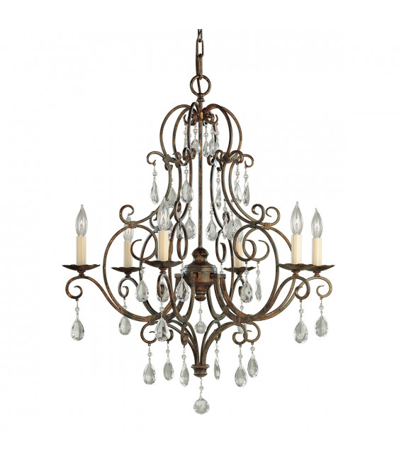 Araña sin pantallas Chateau Cristal, acero bronce moka 6 bombillas 76,2cm