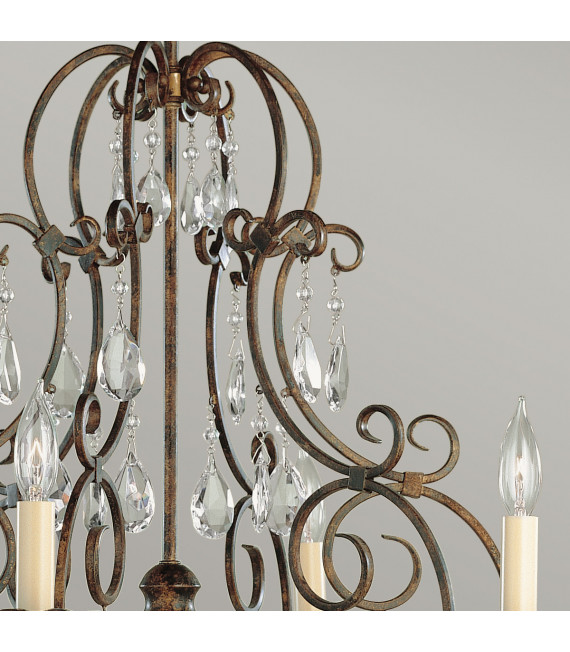 Chandelier sans abats jours Chateau Cristal,acier Bronze moka 6 ampoules 76,2cm