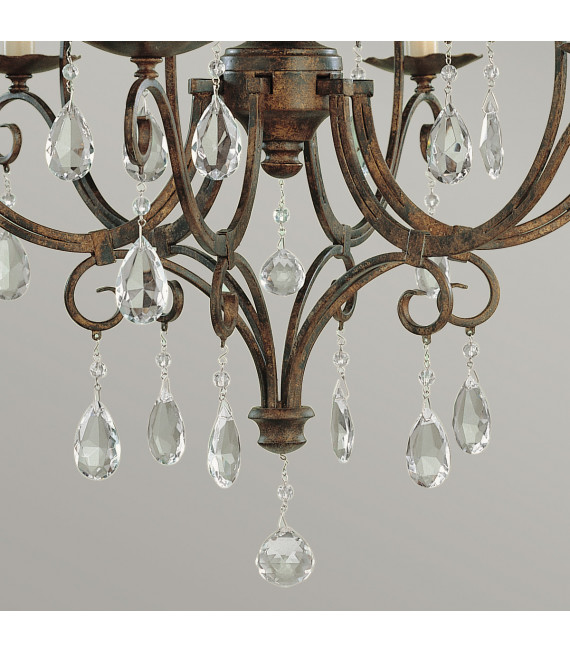 Chandelier sans abats jours Chateau Cristal,acier Bronze moka 6 ampoules 76,2cm