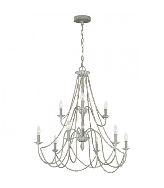 Lampadario senza paralumi Maryville Legno, acciaio Grigio lavato 9 lampadine 83,8 cm