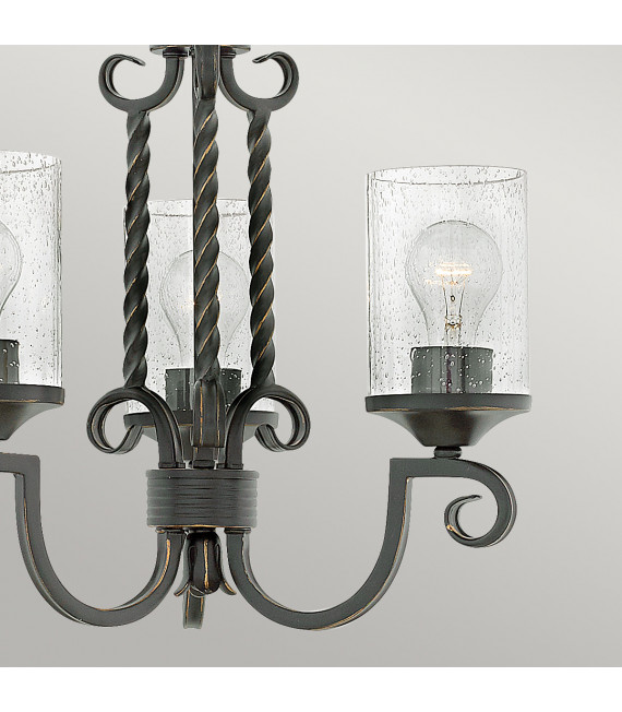 Casa lámpara colgante Metal, cristal transparente sembrado Negro envejecido 3 bombillas 47cm