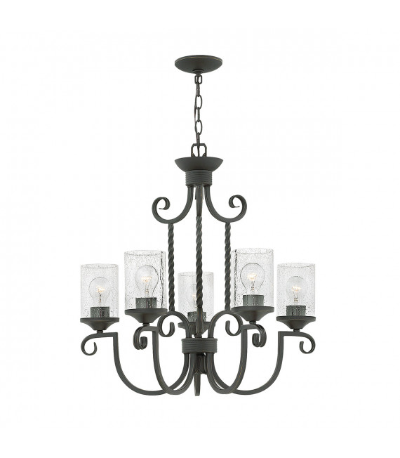 Casa pendant lamp Metal, clear seeded glass Aged black 5 bulbs 64.8cm