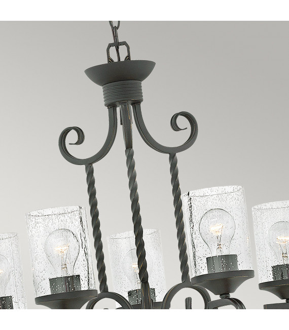 Casa lámpara colgante Metal, cristal transparente sembrado Negro envejecido 5 bombillas 64,8cm