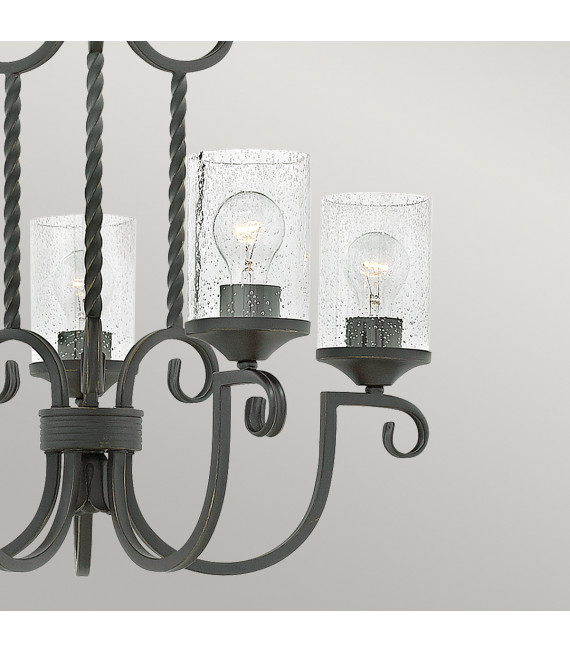 Suspension Casa Métal,verre à graines transparentes Noir vieilli 5 ampoules 64,8cm