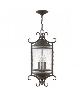 Casa lantern pendant lamp Aluminium, clear seeded glass Aged black 3 bulbs 59.8cm