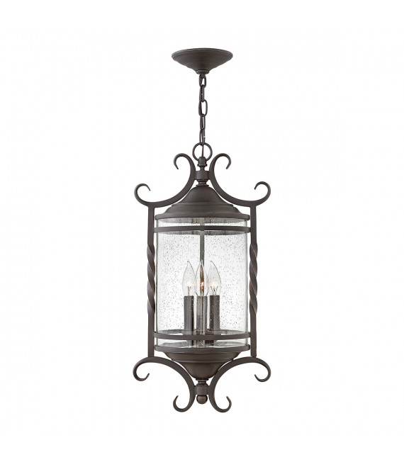 Casa lantern pendant lamp Aluminium, clear seeded glass Aged black 3 bulbs 59.8cm