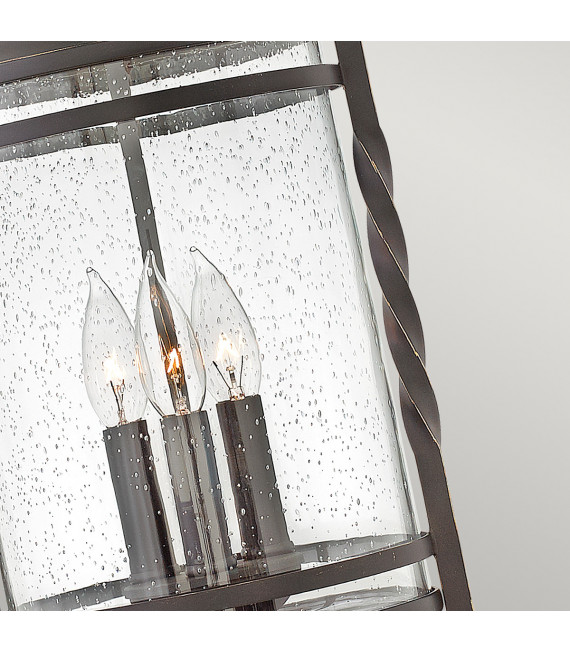 Suspension lanterne Casa Aluminium,verre à graines transparentes Noir vieilli 3 ampoules 59,8cm