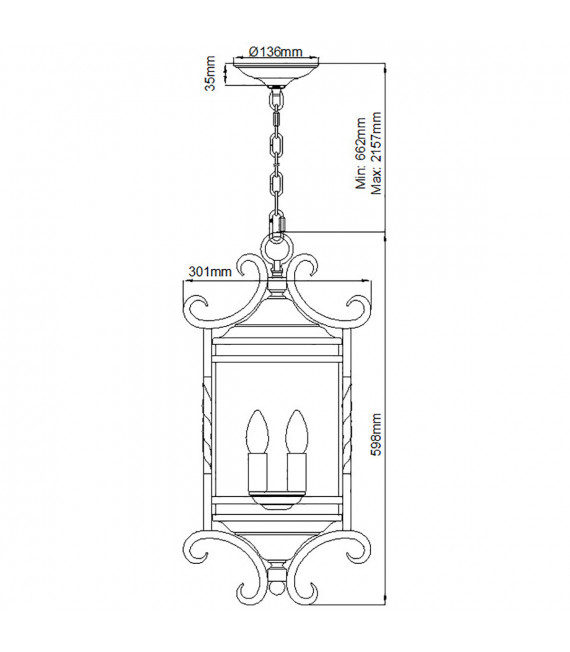 Lampada a sospensione lanterna Casa Alluminio, vetro semitrasparente Nero invecchiato 3 lampadine 59,8 cm