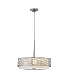 Lampada a sospensione Jules acciaio, lino bianco Nichel spazzolato 3 lampadine 47,1 cm