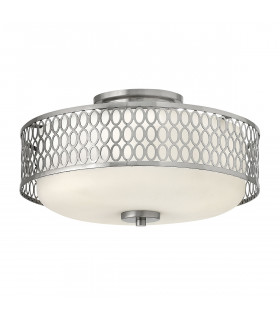 Plafonnier Jules Acier,verre opal gravé Nickel brossé 3 ampoules 22,1cm