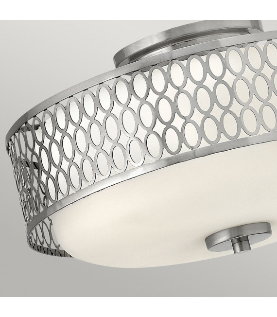 Plafonnier Jules Acier,verre opal gravé Nickel brossé 3 ampoules 22,1cm