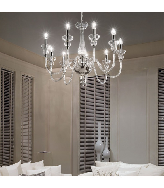 Candelabro sin pantallas Doge Cristal transparente 9 bombillas 70cm