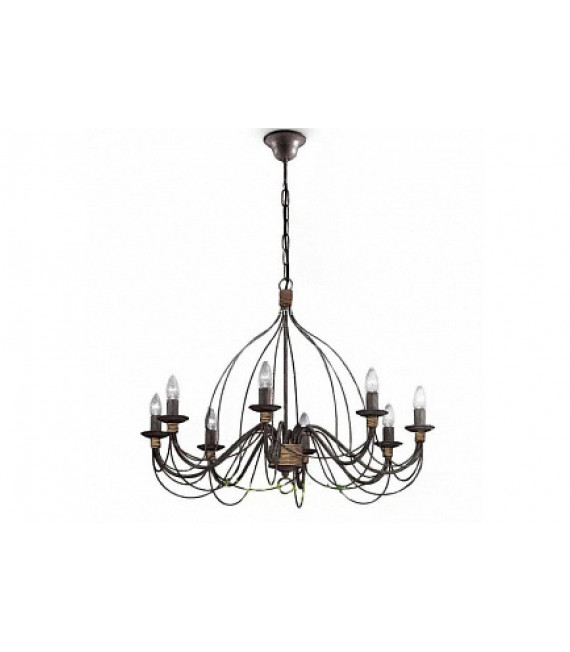 Lampadario senza paralumi Corte Metallo marrone ruggine 8 lampadine 80cm