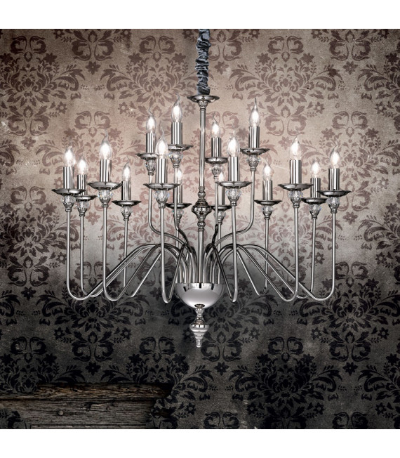 Chandelier without lampshades Artu Cristal, chrome metal 16 bulbs 98cm