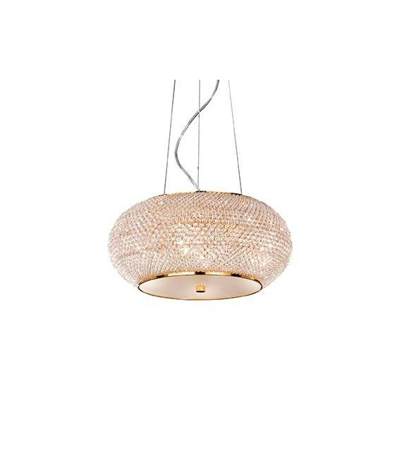 Suspensión LED integrada Pasha Glass, cristal, metal dorado 6 bombillas 28cm