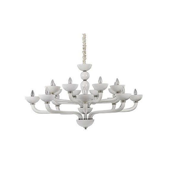 Chandelier sans abats jours Casanova Verre blanc 16 ampoules 65cm