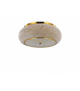 Design-Deckenleuchte Pasha Glas, Kristall, goldfarbenes Metall 10 Glühbirnen 21cm