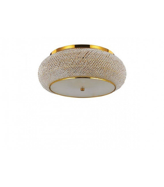 Design-Deckenleuchte Pasha Glas, Kristall, goldfarbenes Metall 10 Glühbirnen 21cm