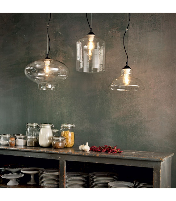 Suspension Bistro Verre Noir 1 ampoule 45cm